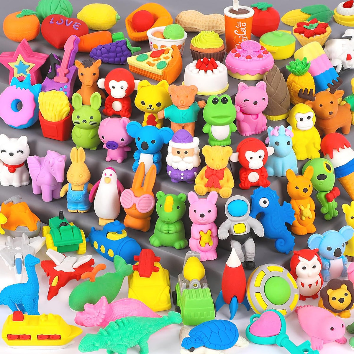 70Pcs Animal Pencil Erasers, Desk Pets for Treasure Chest, School Rewards