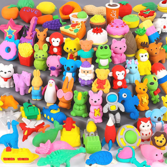 70Pcs Animal Pencil Erasers, Desk Pets for Treasure Chest, School Rewards