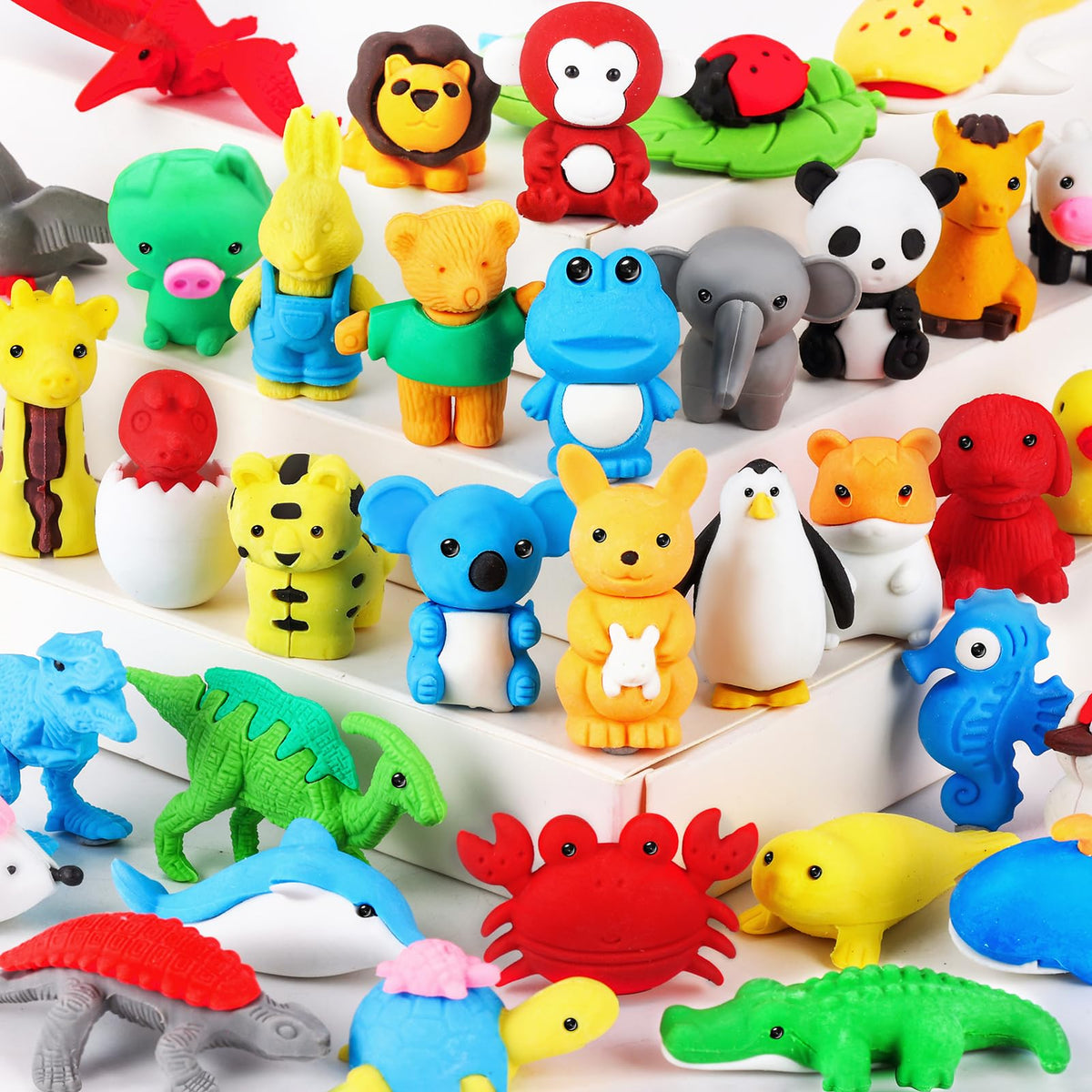 URSKYTOUS 80Pcs Animal Erasers Kids Desk Pets Pencil Erasers 3D Puzzle Eraser Bulk Fun Cute Mini Animal Eraser Toys for Classroom Rewards, Game Prizes, Treasure Box, Easter Egg Fillers