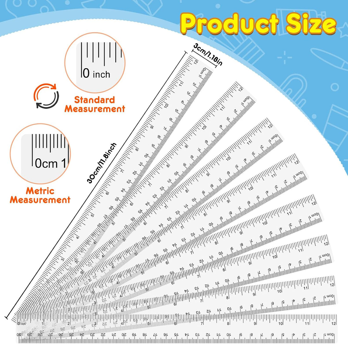 32 Pack Clear Plastic Ruler 12 Inch, Rulers Bulk for Classroom School