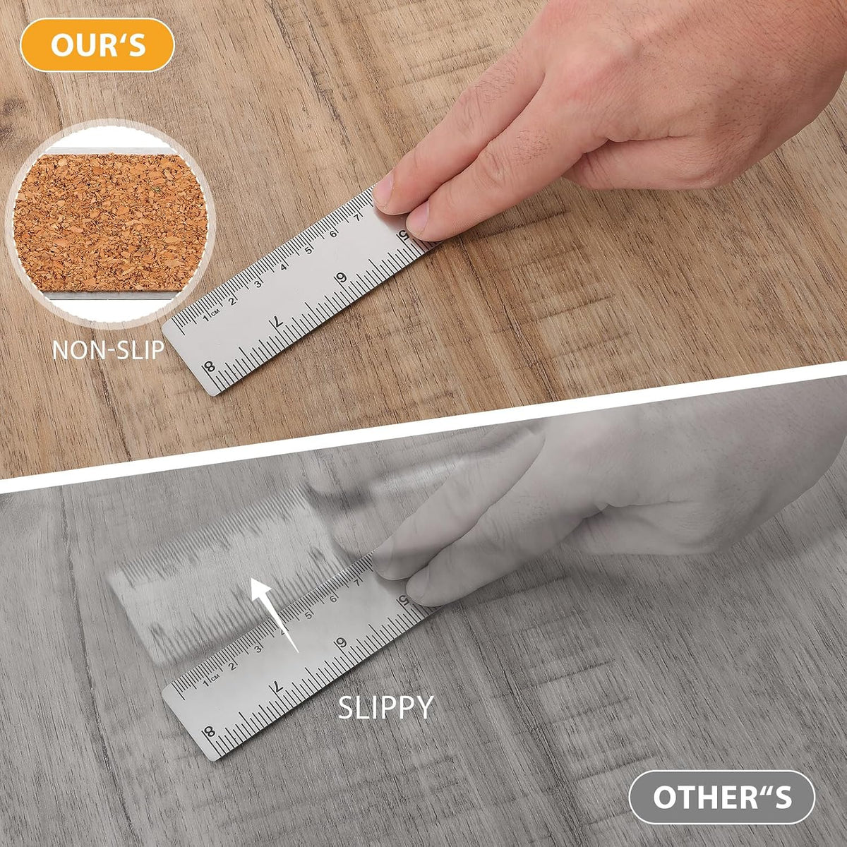 5Pcs Cork Backed Ruler Stainless Steel Metal Ruler Straight Edge Rulers