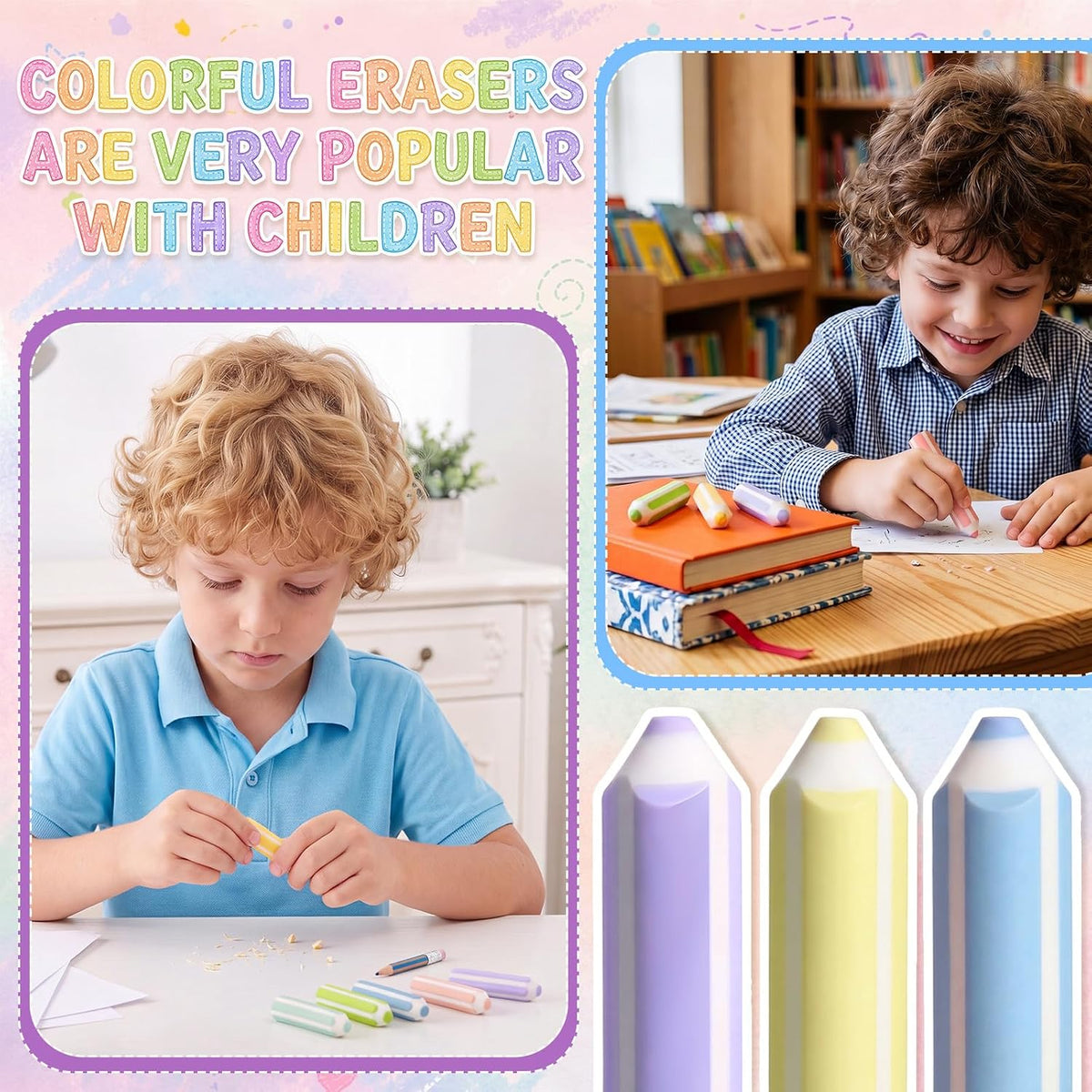 60 Pcs Pencil Shaped Erasers Bulk Classroom Back to School Gifts Colors Cute Pencil Erasers for Kids First Day of School Rewards Classroom Game Prizes Birthday Party Favors Supplies
