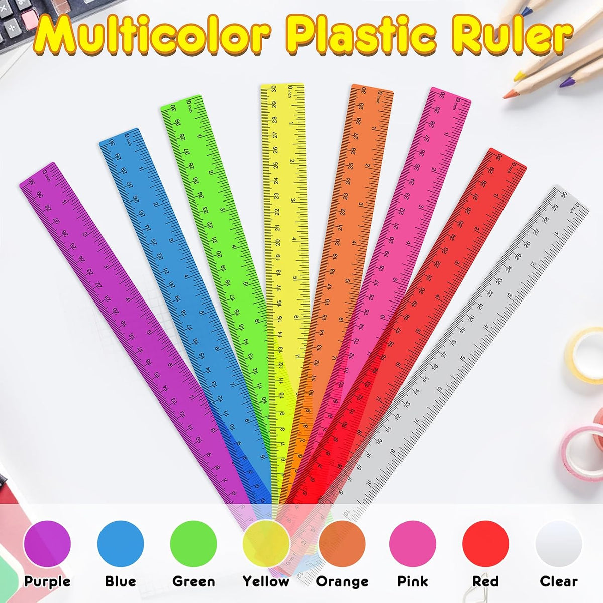 32 Pcs Clear Plastic Rulers, 12 Inch Transparent Rulers for Classroom