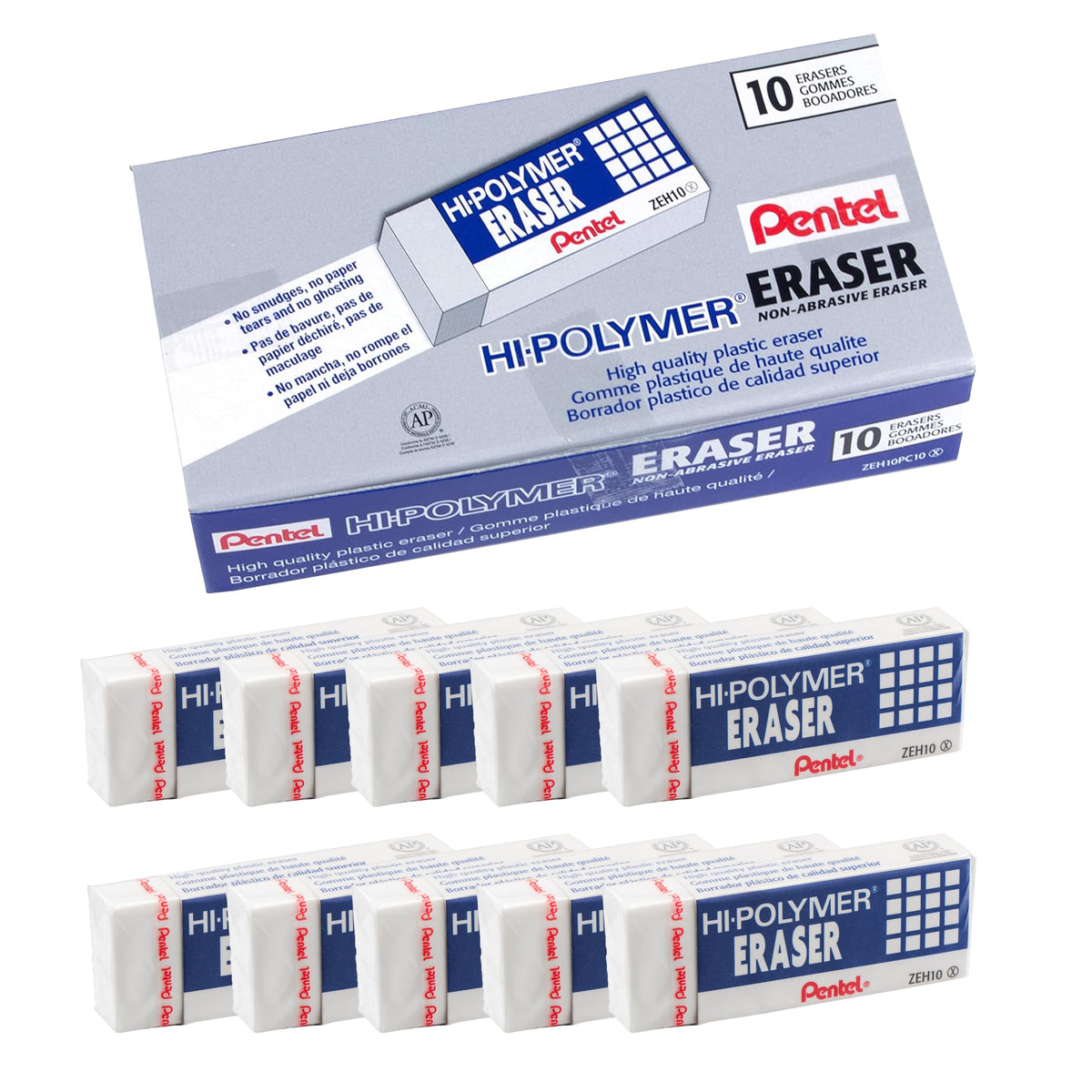 Pentel Hi-Polymer Eraser, Jumbo Size 12 pack(ZEH-20)