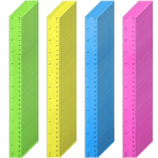 Eboot 50 Pack 12 in Clear Plastic Rulers Bulk for Classroom, School, Colorful
