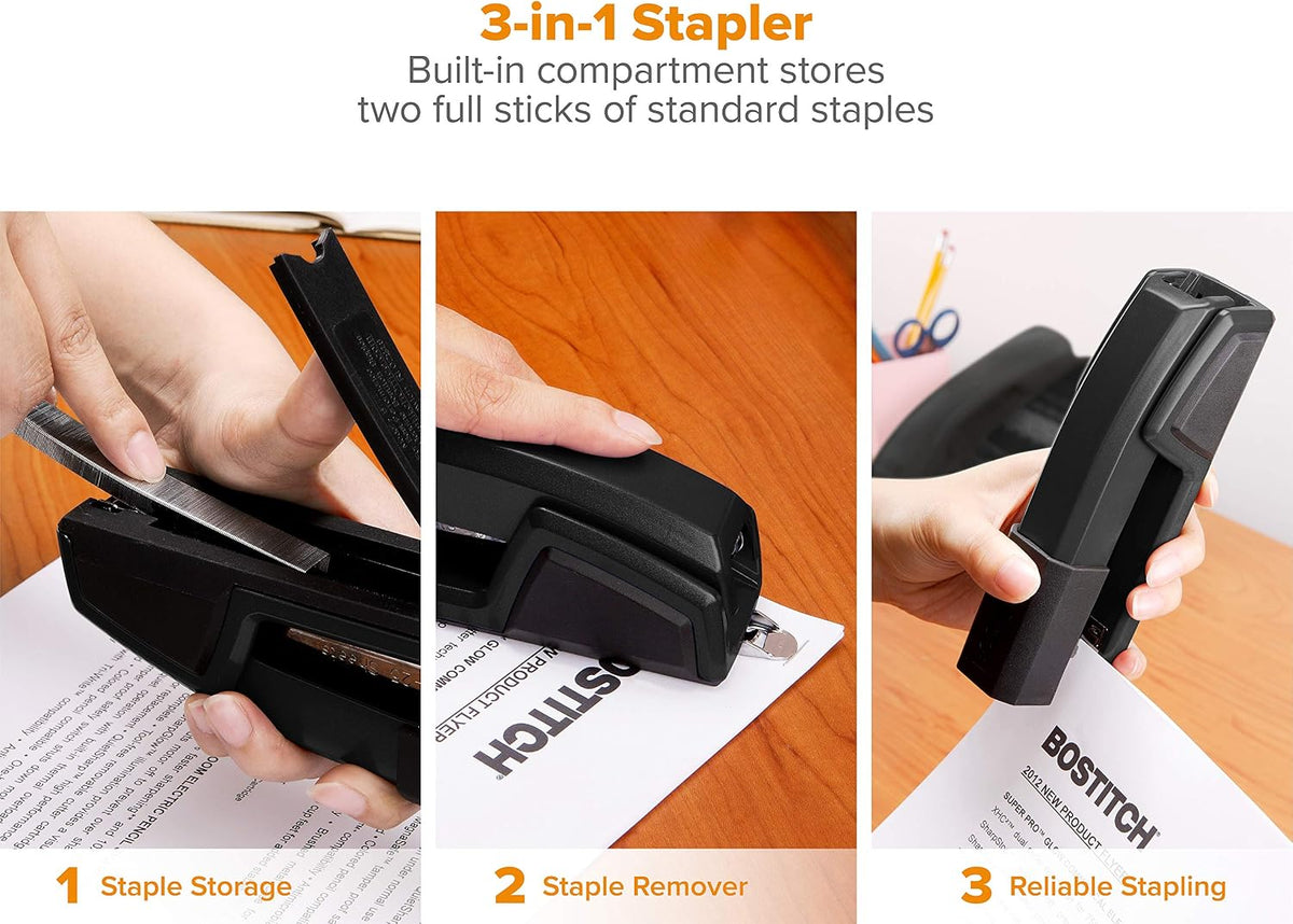 Bostitch Office Epic Metal Desk Stapler, 25 Sheet, Staple Remover, Black