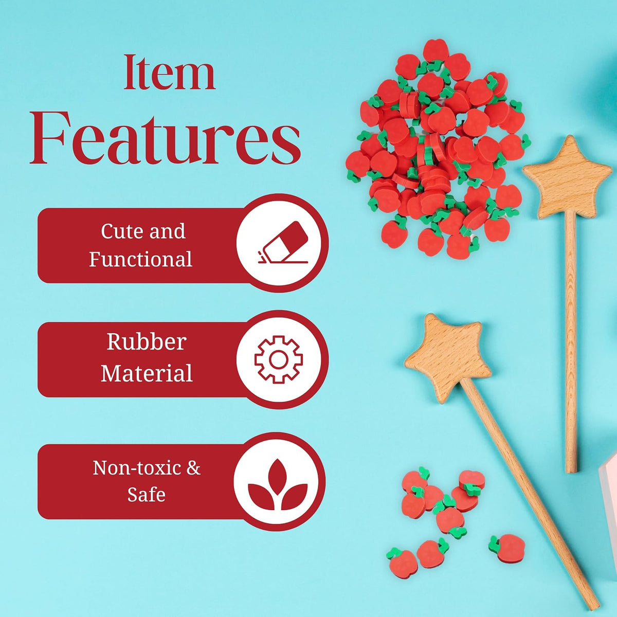 4E’s Novelty 144 Pcs Mini Apple Erasers - Back to School Gifts for Students, Mini Erasers for Kids Bulk Classroom, Apple Manipulatives for Kids, Teacher Rewards, Classroom Supplies and Prizes