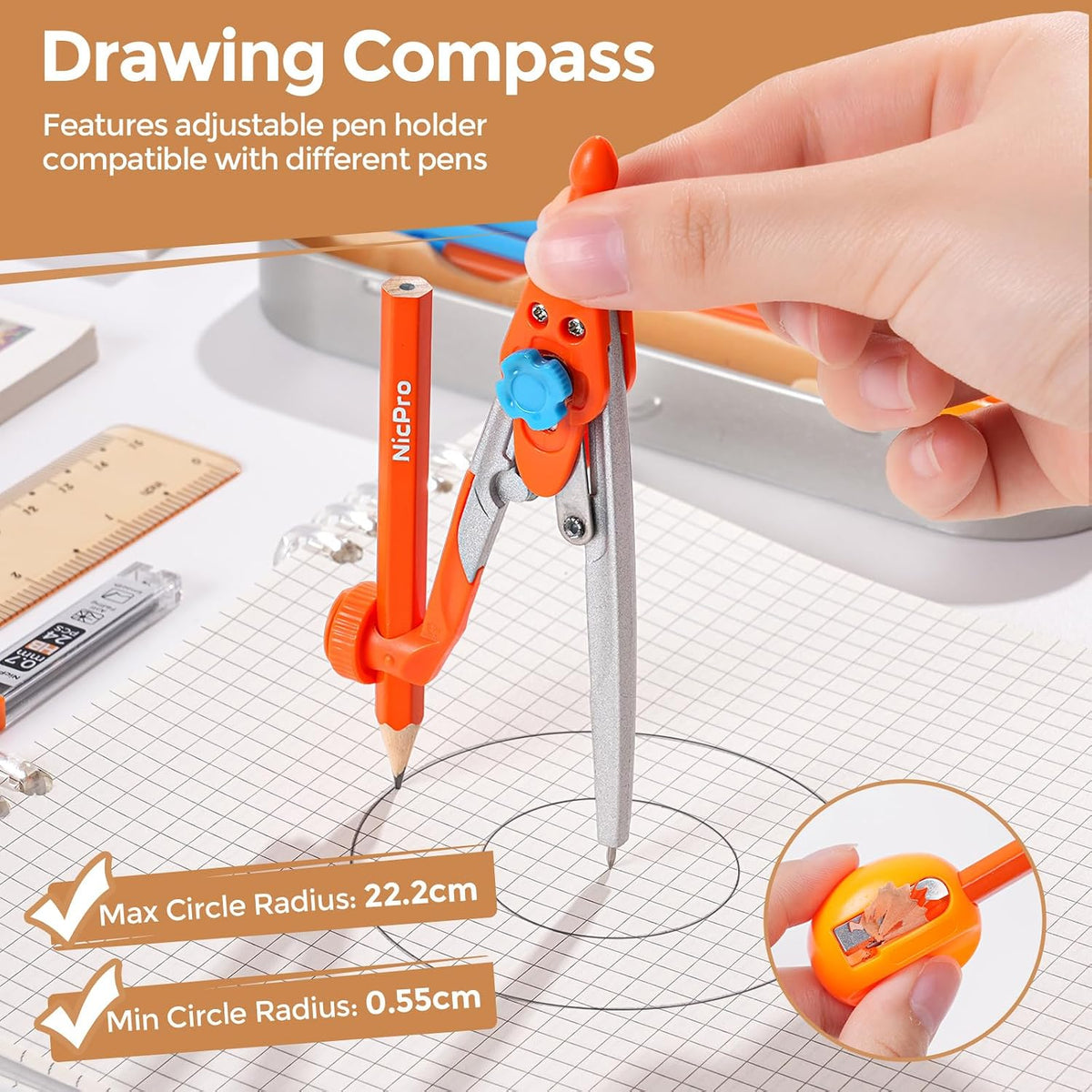 Nicpro 17 PCS Geometry Set, Protractor and Compass Set for School Students