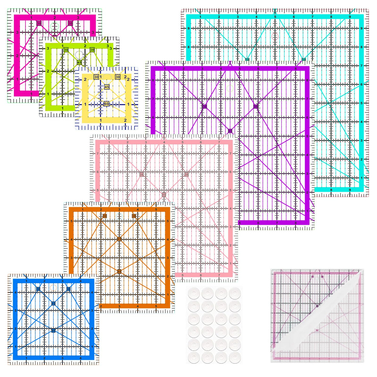 8 Quilting Square Rulers(2.5",3.5",4",5",6",8",9",10")(Red)