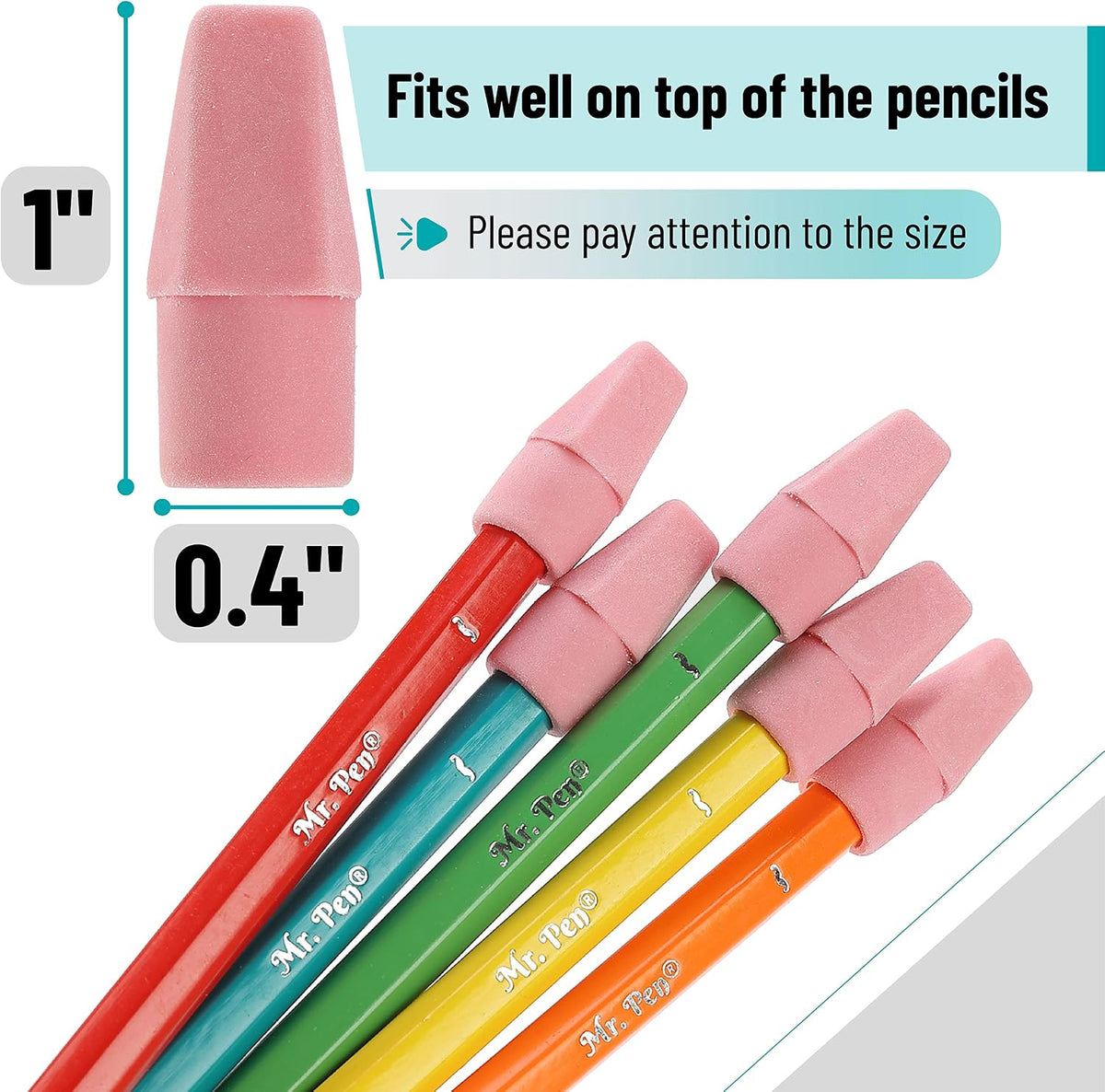Mr. Pen- Pencil Top Erasers, 120 Pack, Pink, Latex-Free