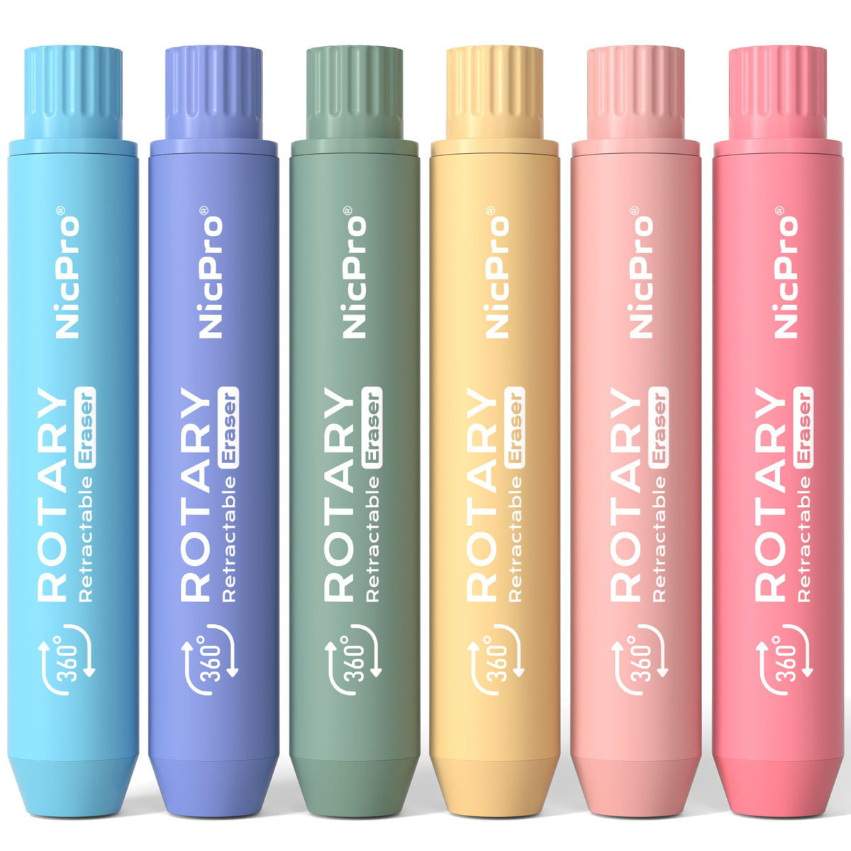 Nicpro 6 Pack Rotary Retractable Erasers, Soft TPE Twist Eraser-Rainbow