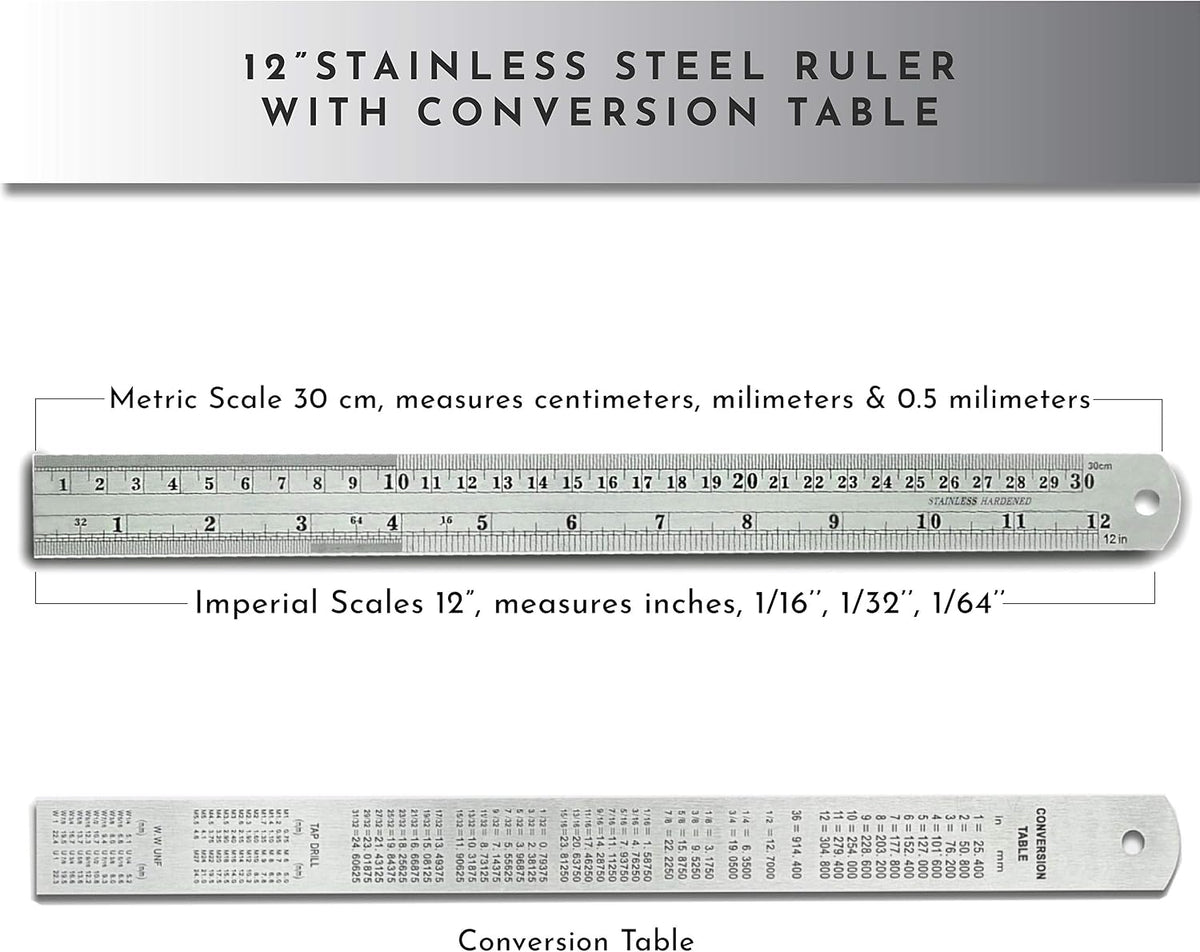 12-Inch Architectural and Engineering Scale Ruler Set (Imperial) | Laser-Etched Aluminum Triangular Drafting Tool | for Architect and Civil Engineer Blueprints | Standard Metal Ruler Included