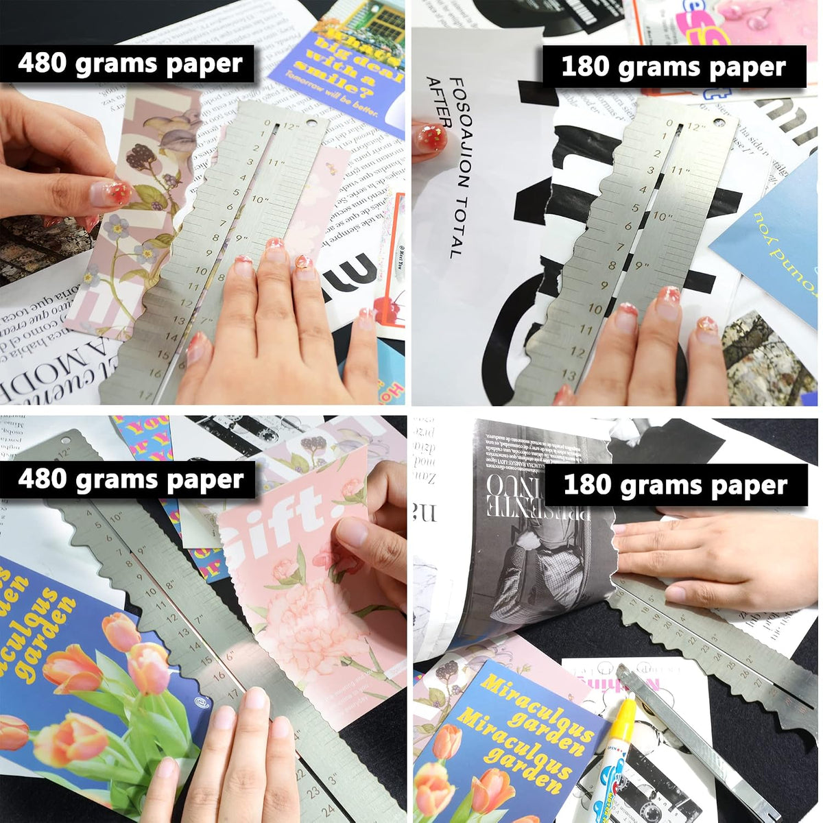 3Pcs Metal Irregular Edges Ruler for Paper Tearing, 12" Measuring Tool
