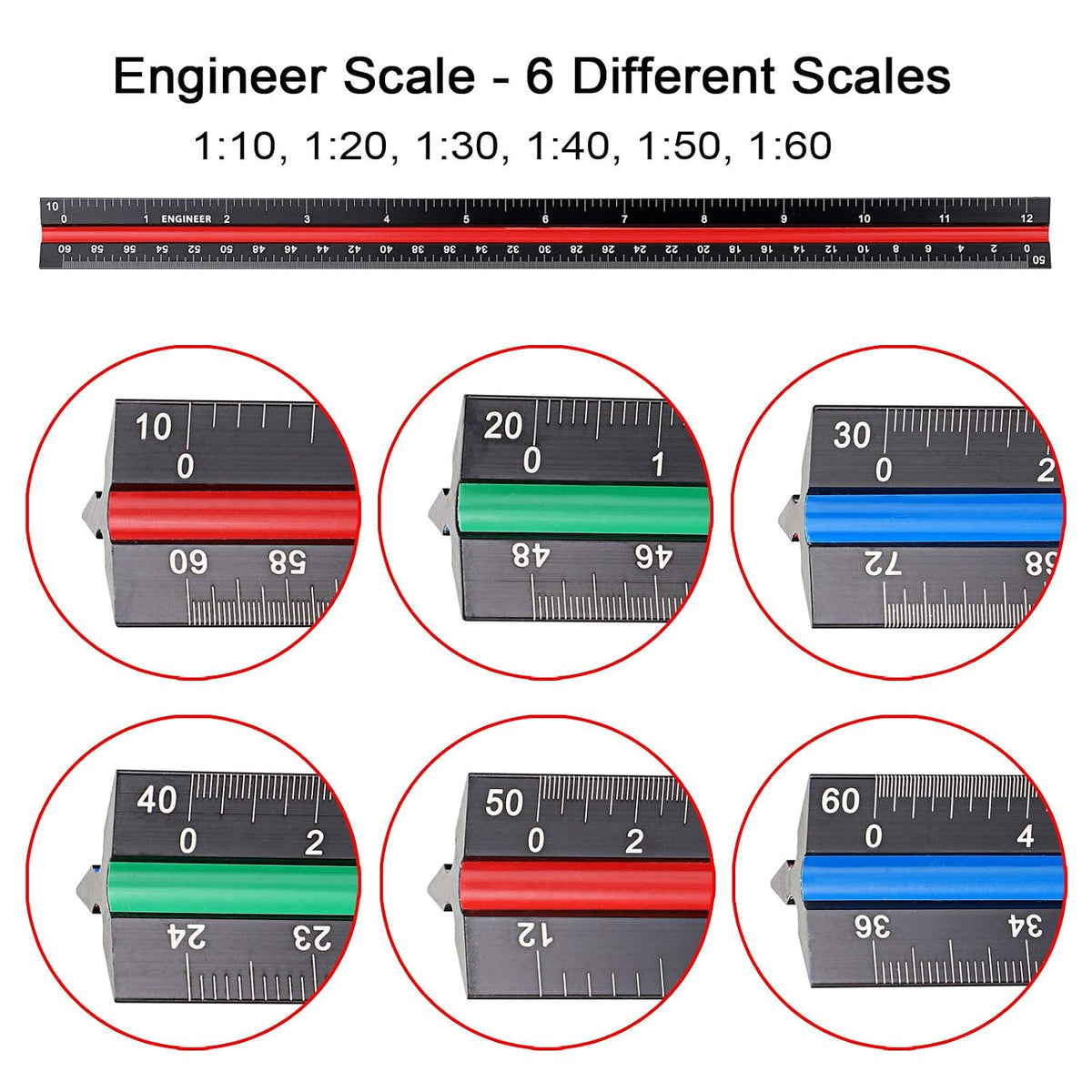 OwnMy 3 Pack 12 Inch Solid Aluminum Triangular Architect Scale Ruler Set