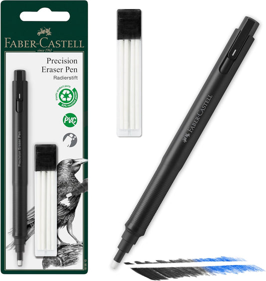Faber-Castell 185610 - Eraser Pen Precision Eraser Pen, Includes Refill Eraser, for Professionals and Hobby Artists, White