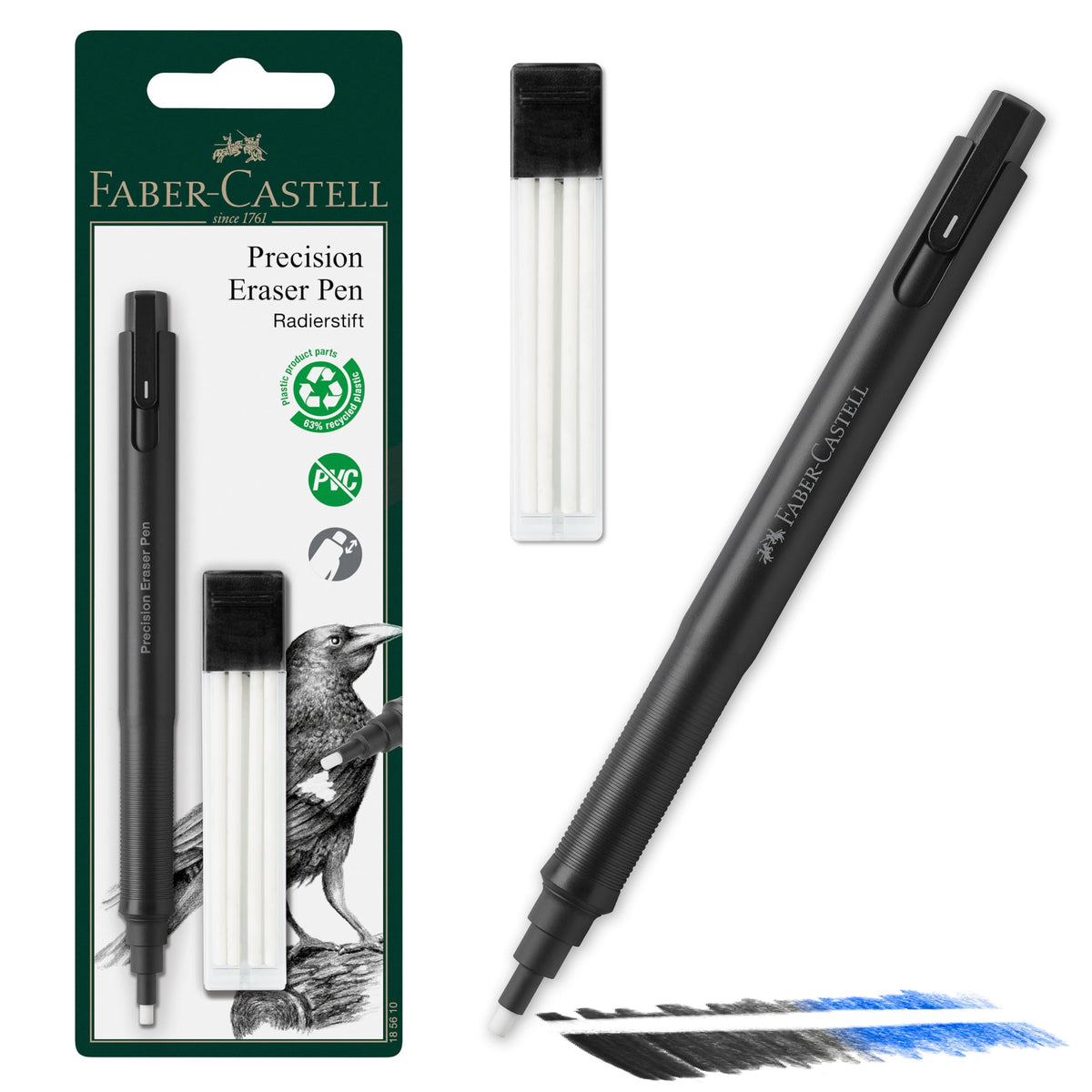 Faber-Castell 185610 - Eraser Pen Precision Eraser Pen, Includes Refill Eraser, for Professionals and Hobby Artists, White