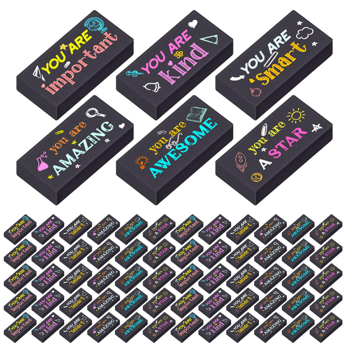 Resurhang 180 Pcs Inspirational Erasers,Motivational,Multicolor