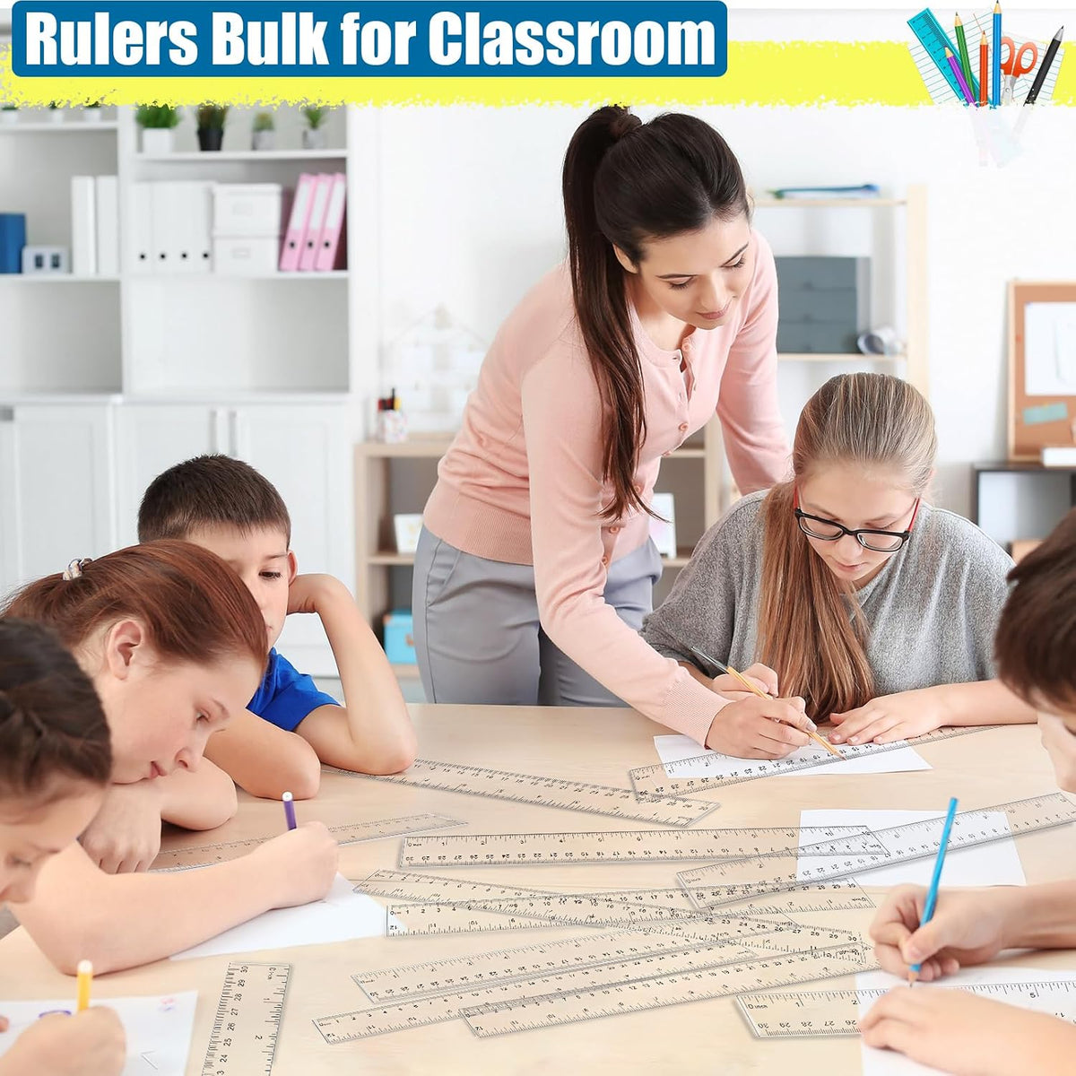 Ruler, 32 Pack 12 Inch Clear Plastic Rulers Bulk for Classroom