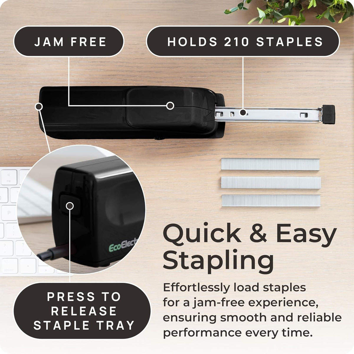 Eco Electronix Black Electric Stapler Pro - Automatic Desk & Office Stapler