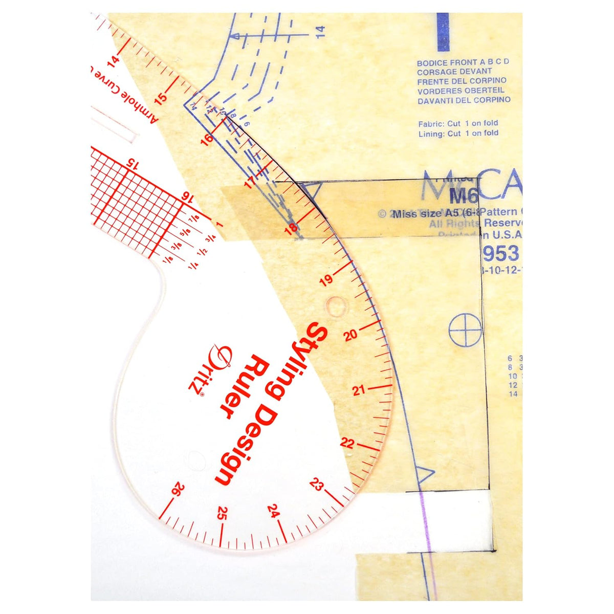 Dritz Styling Design Ruler, Curved and Straight Edge, Clear