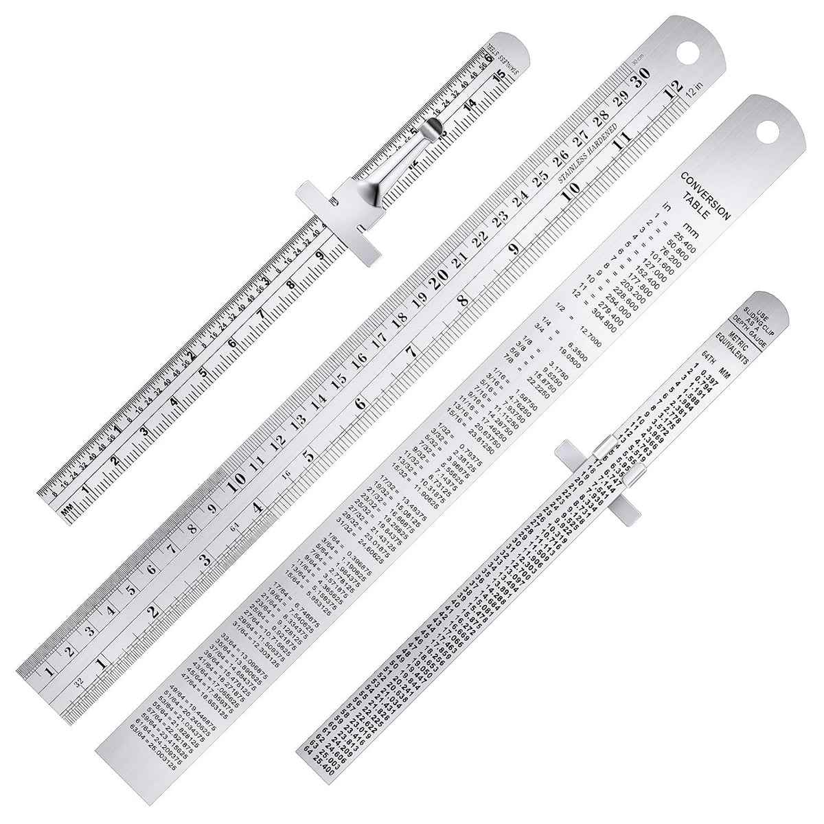 Toodoo 4 Pcs Metal Ruler Set, 6 and 12 Inch Precision Measuring Rulers