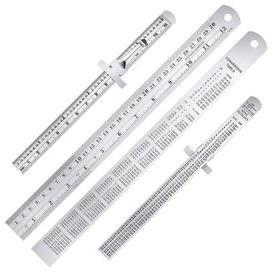 Toodoo 4 Pcs Metal Ruler Set, 6 and 12 Inch Precision Measuring Rulers