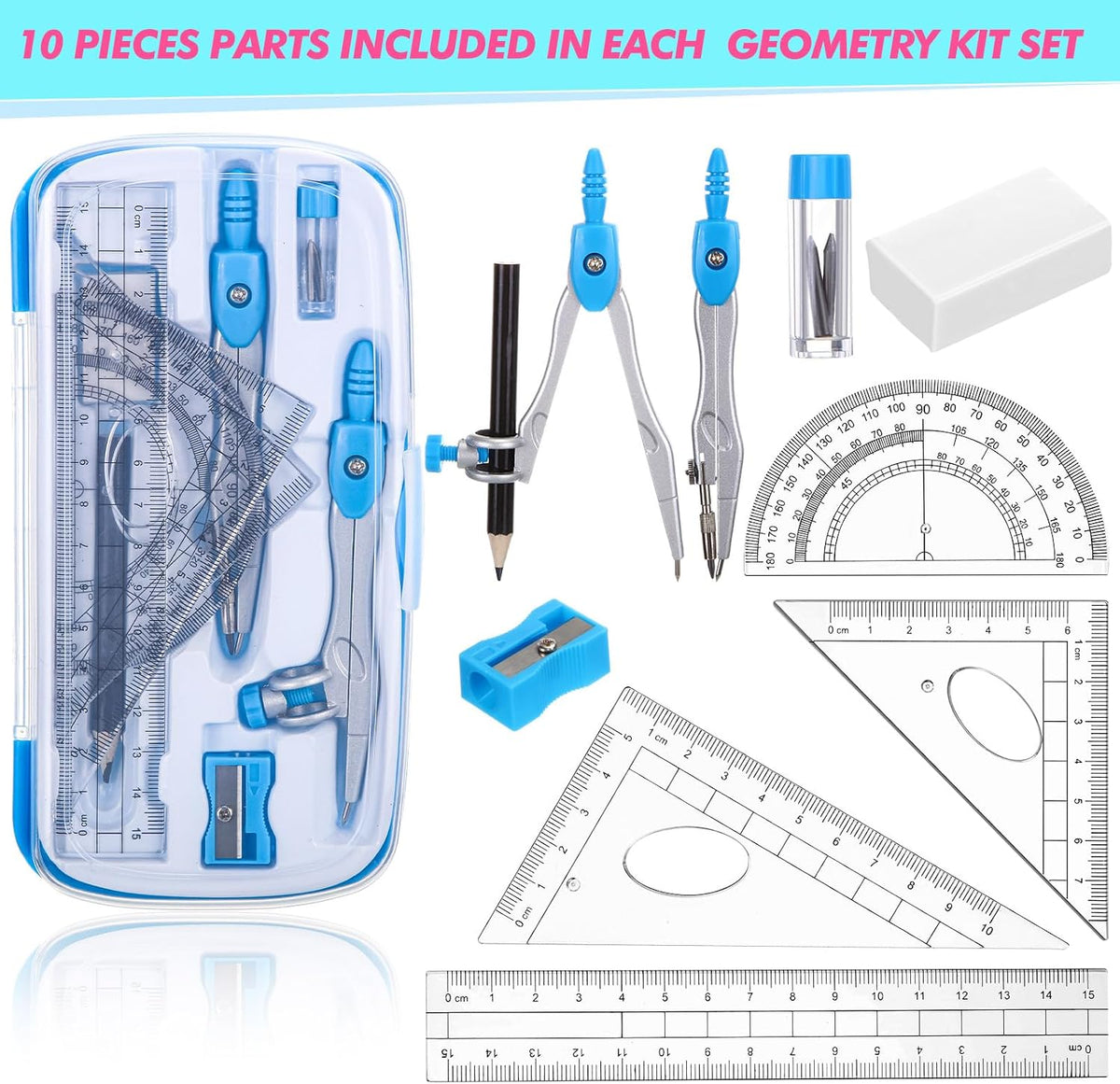 Zonon 36 Sets Math Geometry Kit, 10 Pcs Compass Rulers Protractor School