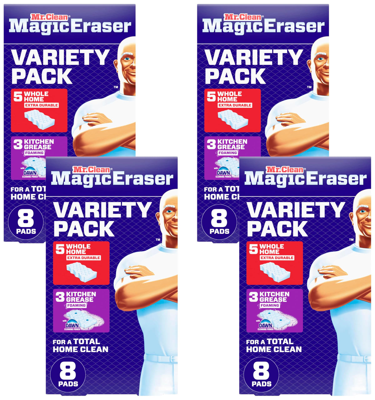 Mr. Clean Magic Eraser Sponge, All Purpose Cleaner, Cleaning Scrubber, Wall, Kitchen, Bathroom, Shower Cleaner, Melamine Sponge, Cleaning Pads, Variety Pack, 5 Extra Durable, & 3 Grease Magic Erasers