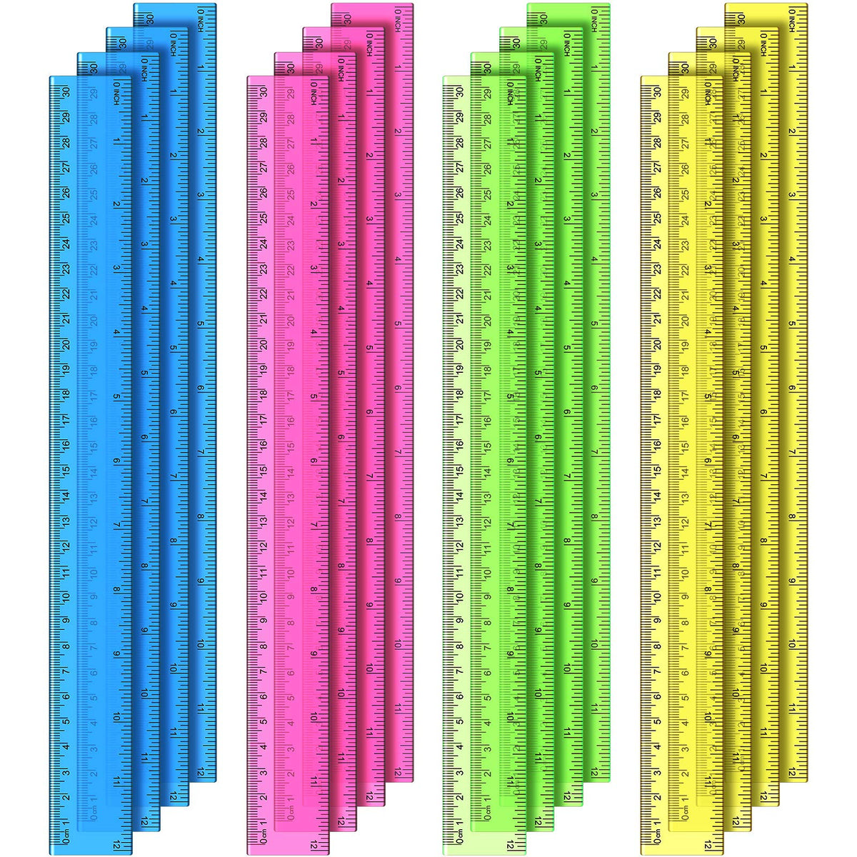 Eboot 50 Pack 12 in Clear Plastic Rulers Bulk for Classroom, School, Colorful