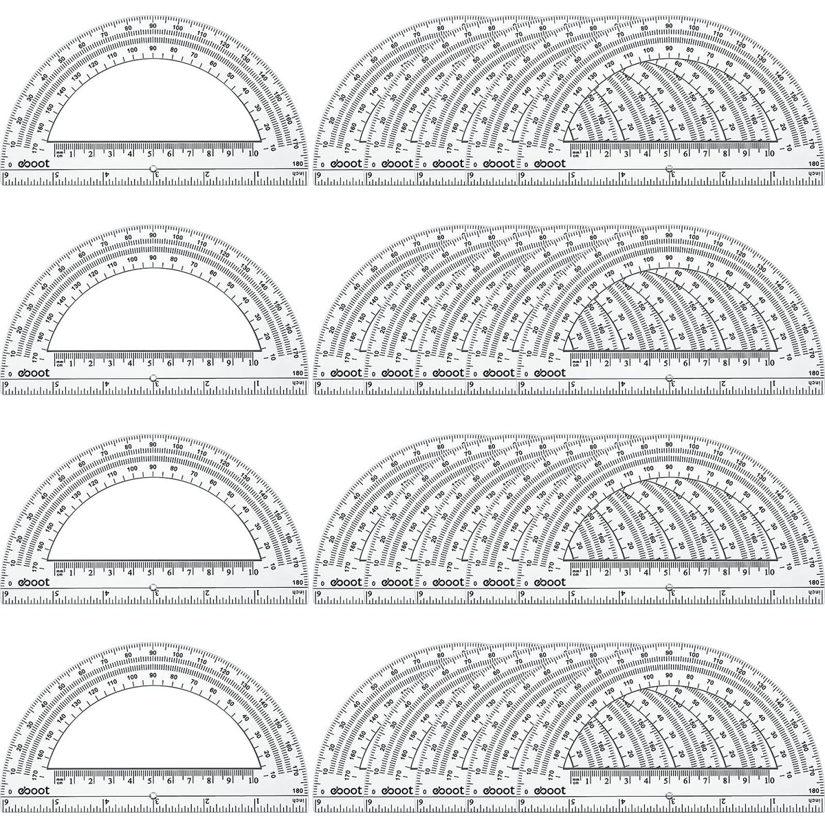 EBOOT 24 Pack Plastic Protractors Math Protractor 180 Degrees 6 Inch(Multi Colors)