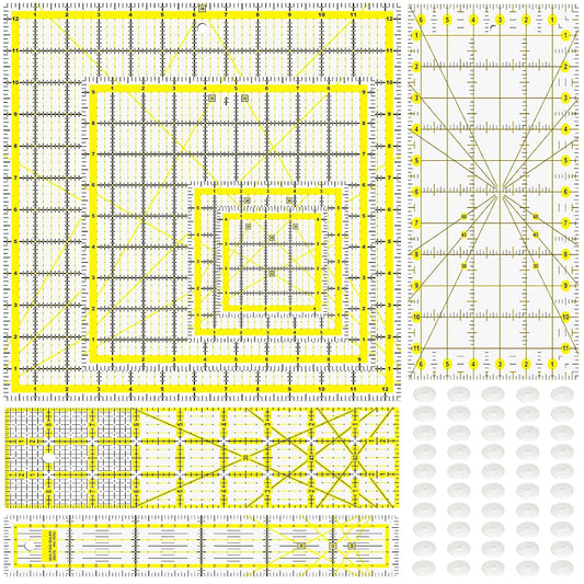 Quilting Rulers, 7 Piece Acrylic Ruler, Fabric Cutting Ruler (12.5"X12.5", 9.5"X9.5", 6"X6", 4.5"X4.5",12"x6.5",9"x3",12"x2"), Sewing & Quilting Templates