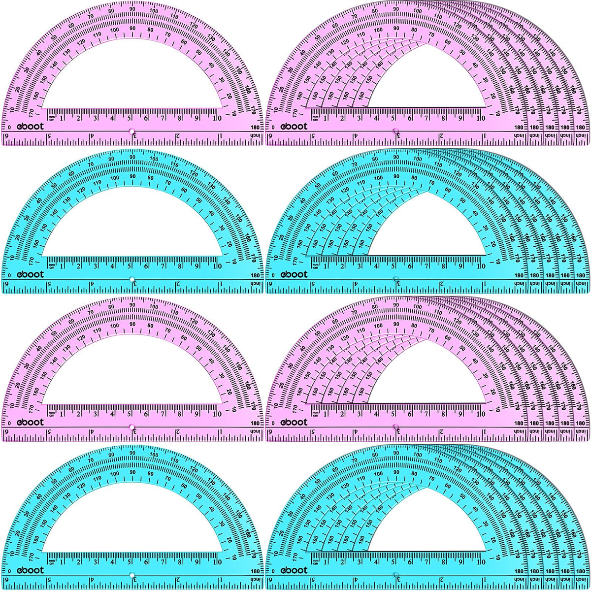 EBOOT 24 Pack Plastic Protractors Math Protractor 180 Degrees 6 Inch(Multi Colors)