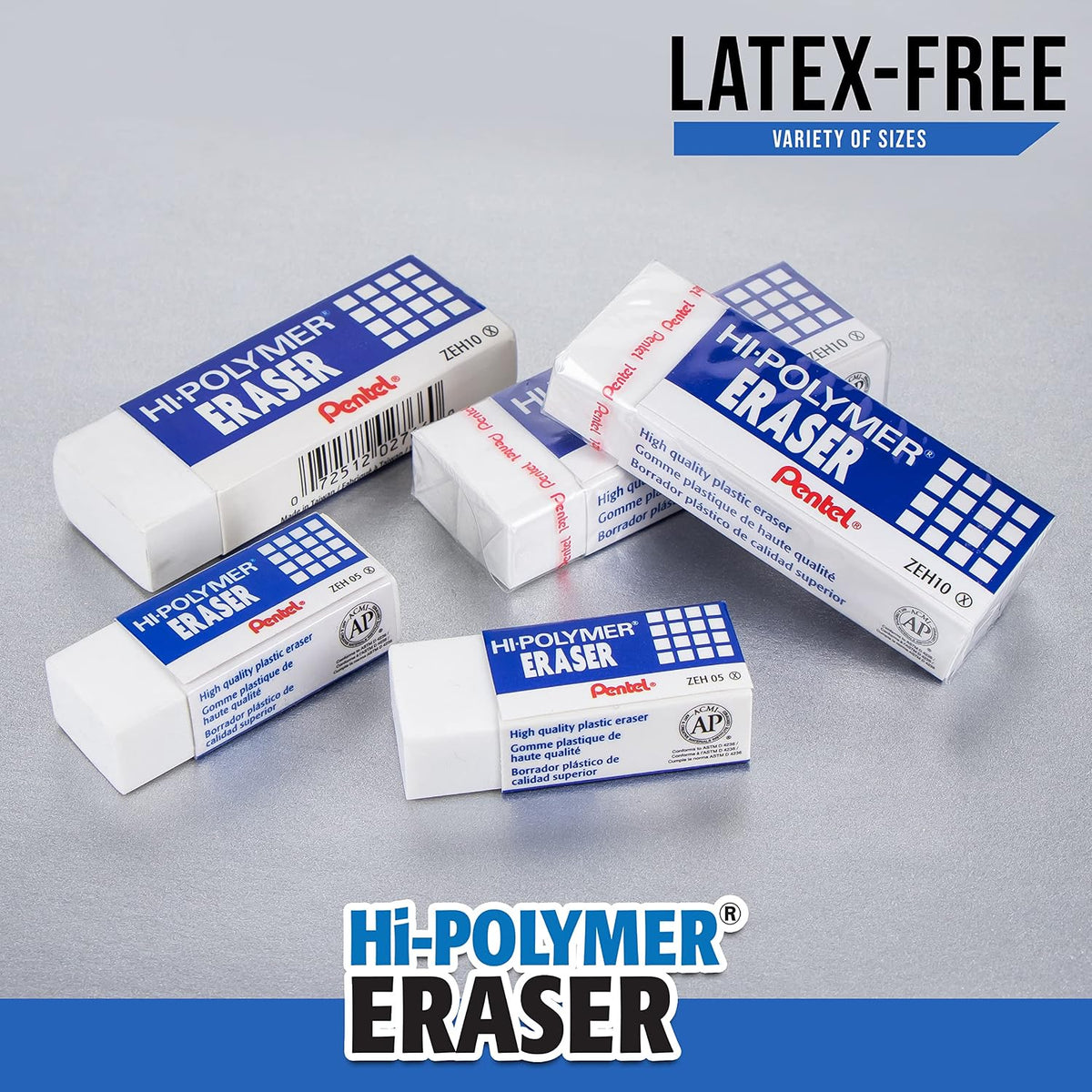 Pentel Hi-Polymer Block Eraser, Large, White, Pack of 10 Erasers
