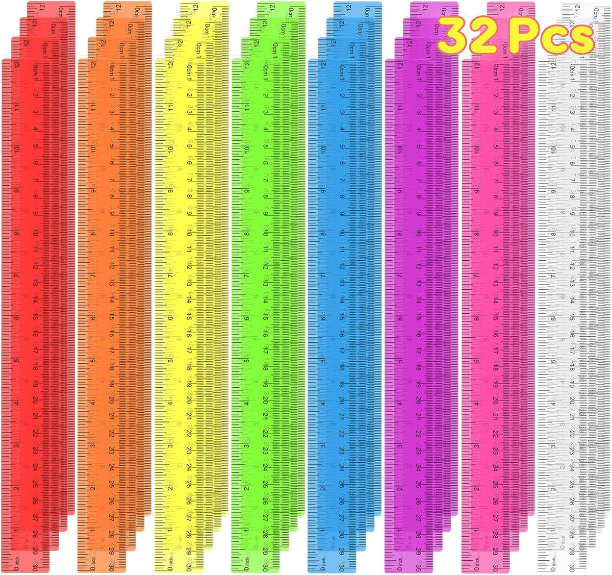 32 Pcs Clear Plastic Rulers, 12 Inch Transparent Rulers for Classroom