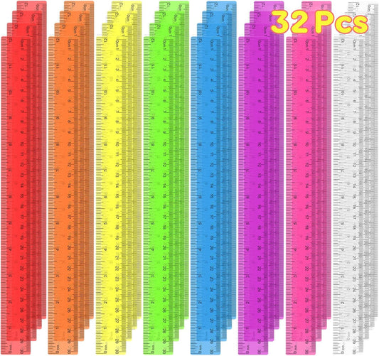 32 Pcs Clear Plastic Rulers, 12 Inch Transparent Rulers for Classroom