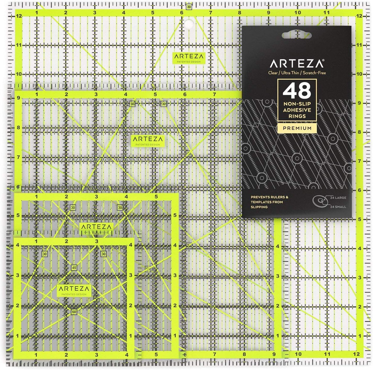 ARTEZA Acrylic Quilting Rulers, Set of 4 for Sewing and Fabric Cutting